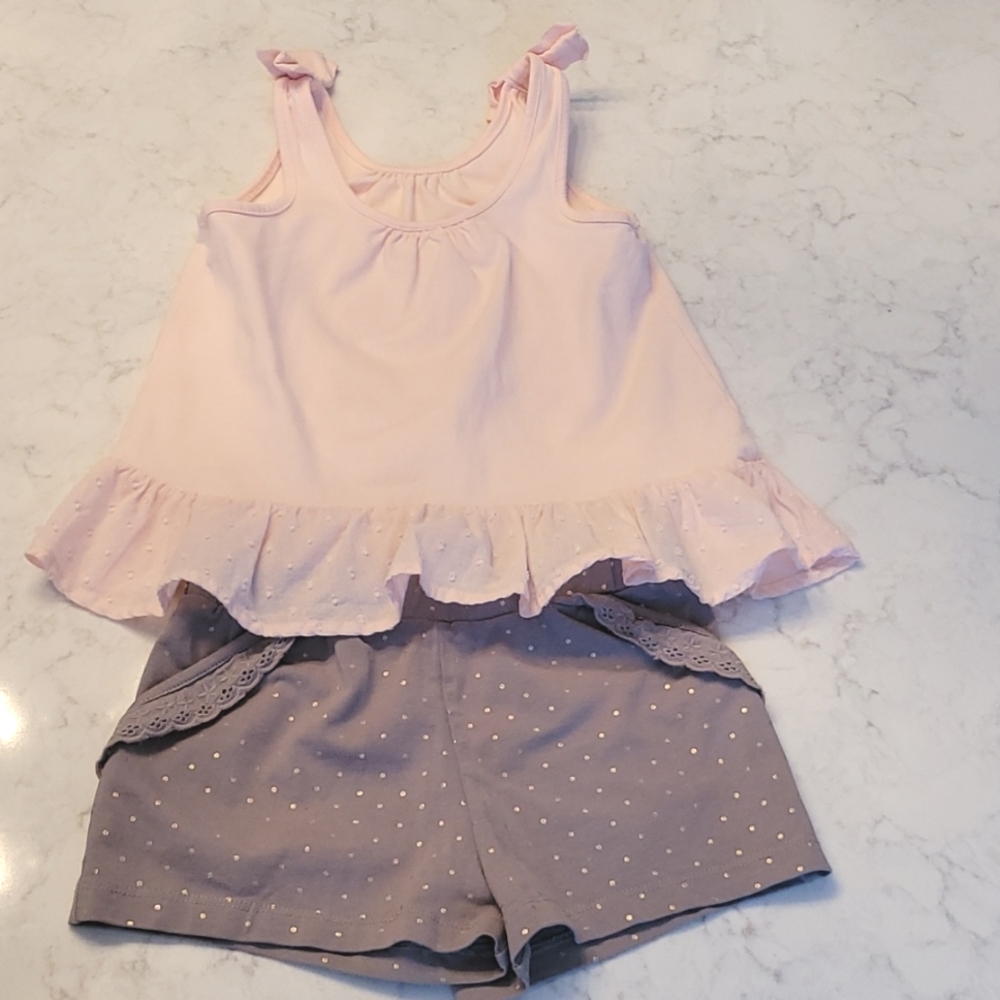 SAVANNAH 2 PIECE SET. PEMPLUM LIGHTWEIGHT PINK TANK GREY SHORTS. SIZE 3T